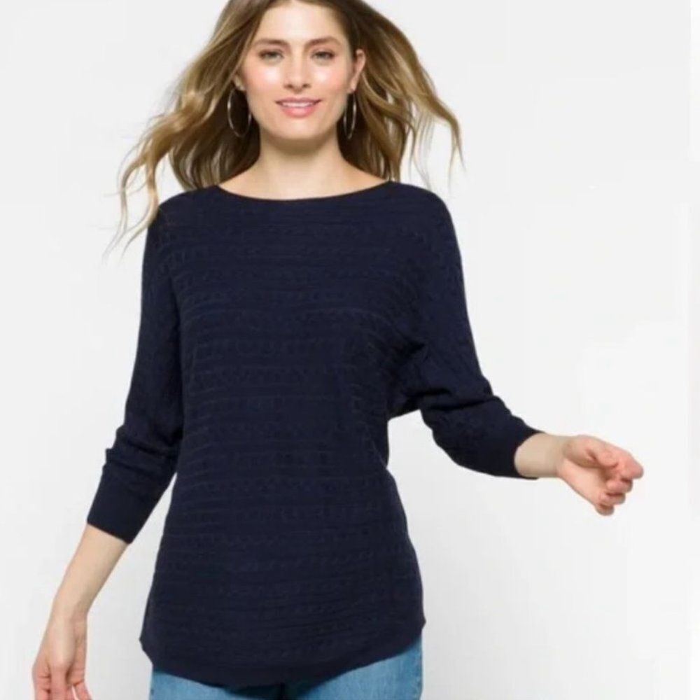 NWT Market & Spruce Reviera Cable Knit Dolman Pullover Sweater Top XL Navy Blue